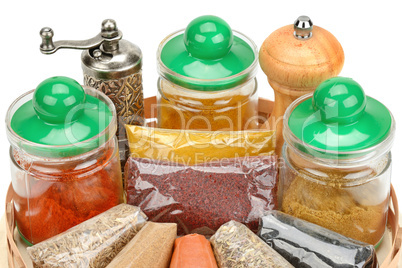 Collection dry spices isolated on a white background