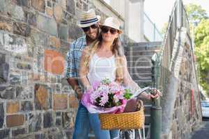 Attractive couple on a bike ride