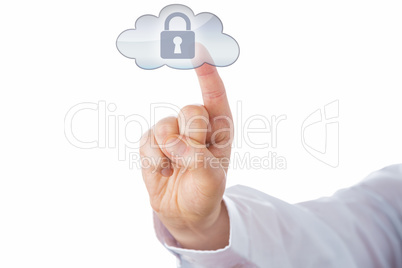 Index Finger Touching Lock Icon In Cloud Button