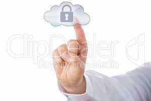 Index Finger Touching Lock Icon In Cloud Button