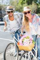 Attractive couple on a bike ride