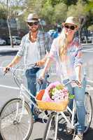 Attractive couple on a bike ride