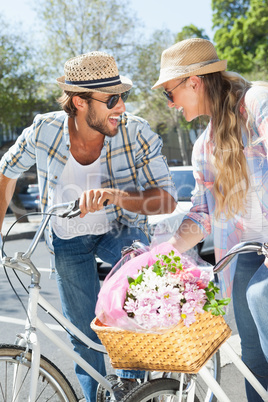 Cute couple on a bike ride