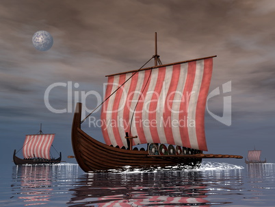 Drakkars or viking ships - 3D render