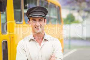 Smiling bus driver looking at camera
