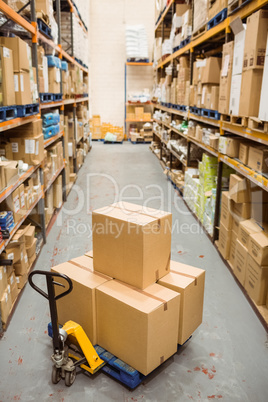 Cardboard boxes in warehouse