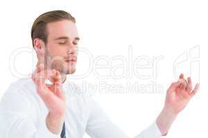 Relaxed businessman in shirt mediating