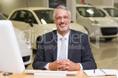 Smiling businessman sitting at his desk