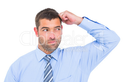 Businessman thinking his hand up