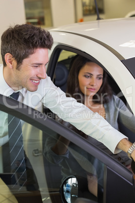 Businessman showing something to his customer