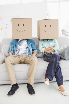 Teamwork on sofa with smiling face