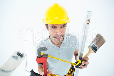 Carpenter with various equipment