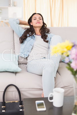 Pretty brunette relaxing on the couch