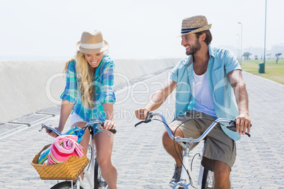 Cute couple on a bike ride