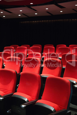 Empty rows of red seats