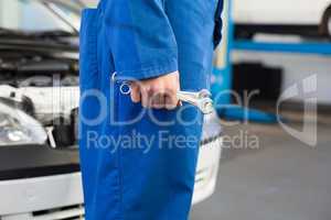 Mechanic standing with wrench in hand