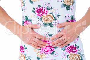 Mid section of woman with stomach ache