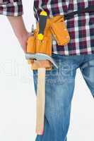 Cropped image of handyman wearing tool belt