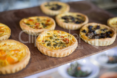 Delicious mini quiches on tray