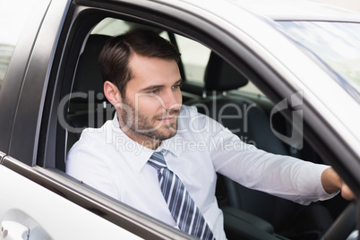 Young businessman in the drivers seat