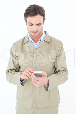 Delivery man using smart phone