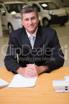 Cheerful businessman working at his desk