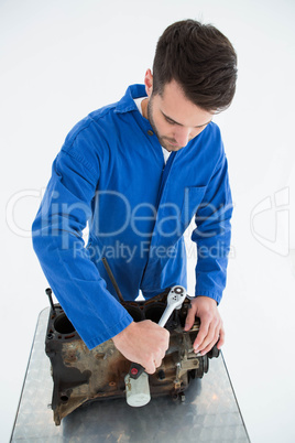 Young male mechanic repairing car engine