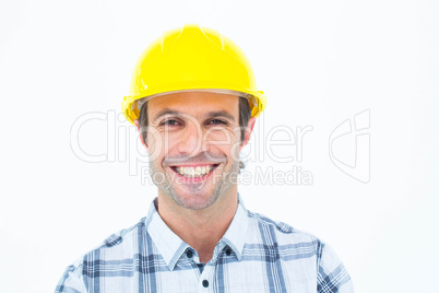 Architect wearing hardhat over white background