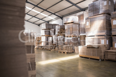 Many stack of cardboard boxes