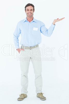 Confident businessman gesturing