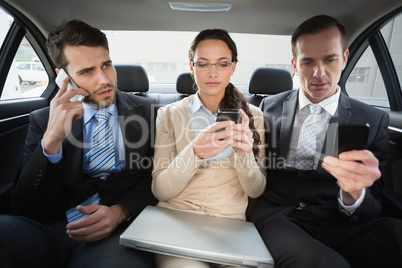 Business team working in the back seat