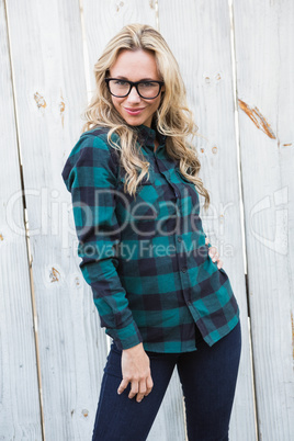 Pretty blonde in striped shirt posing