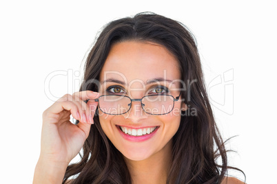 Pretty brunette wearing glasses