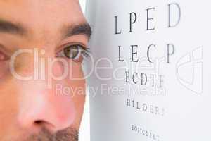 Focused man on eye test letters