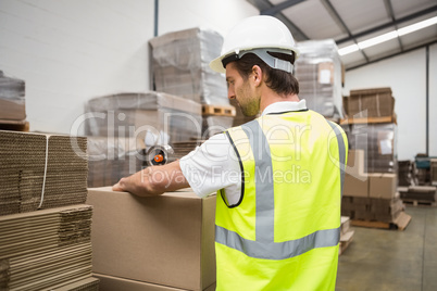 Warehouse worker preparing a shipment