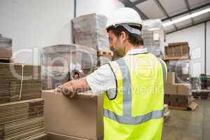 Warehouse worker preparing a shipment