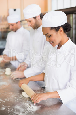 Team of bakers working at counter