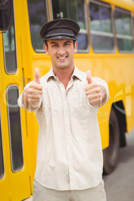 Smiling bus driver looking at camera