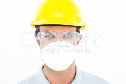 Worker wearing protective mask and glasses