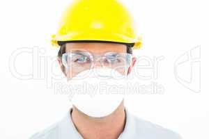 Worker wearing protective mask and glasses