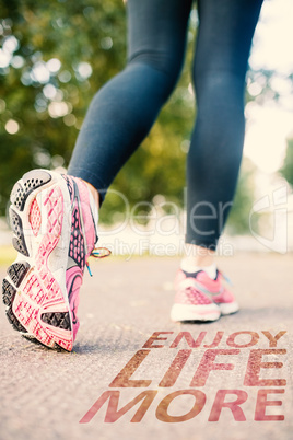 Composite image of close up picture of pink running shoes