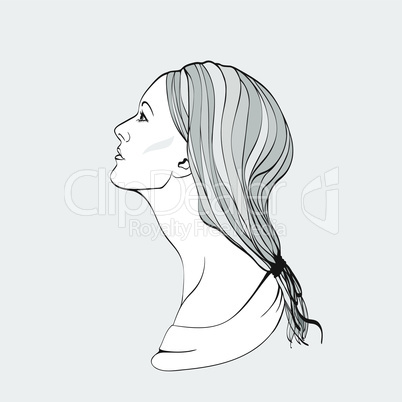Portrait of pretty young woman in profile view. Vector illustration