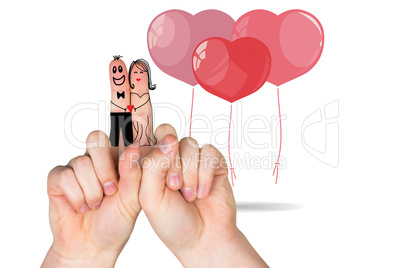 Composite image of fingers crossed like a couple