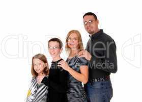 Family standing in profile.