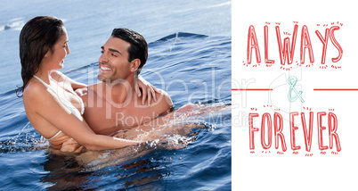 Composite image of cute valentines couple