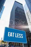 Eat less against skyscraper in city