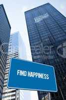 Find happiness against low angle view of skyscrapers