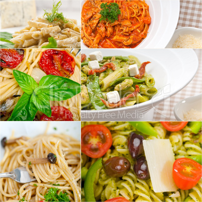 collection of different type of Italian pasta collage