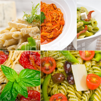 collection of different type of Italian pasta collage