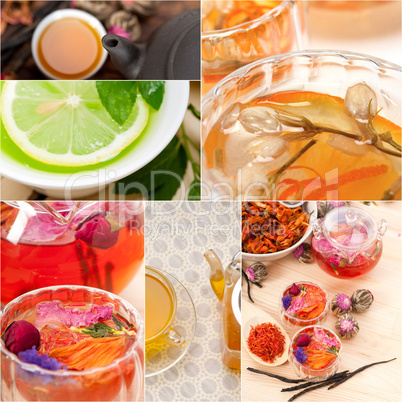 collection of different herbal tea infusion collage